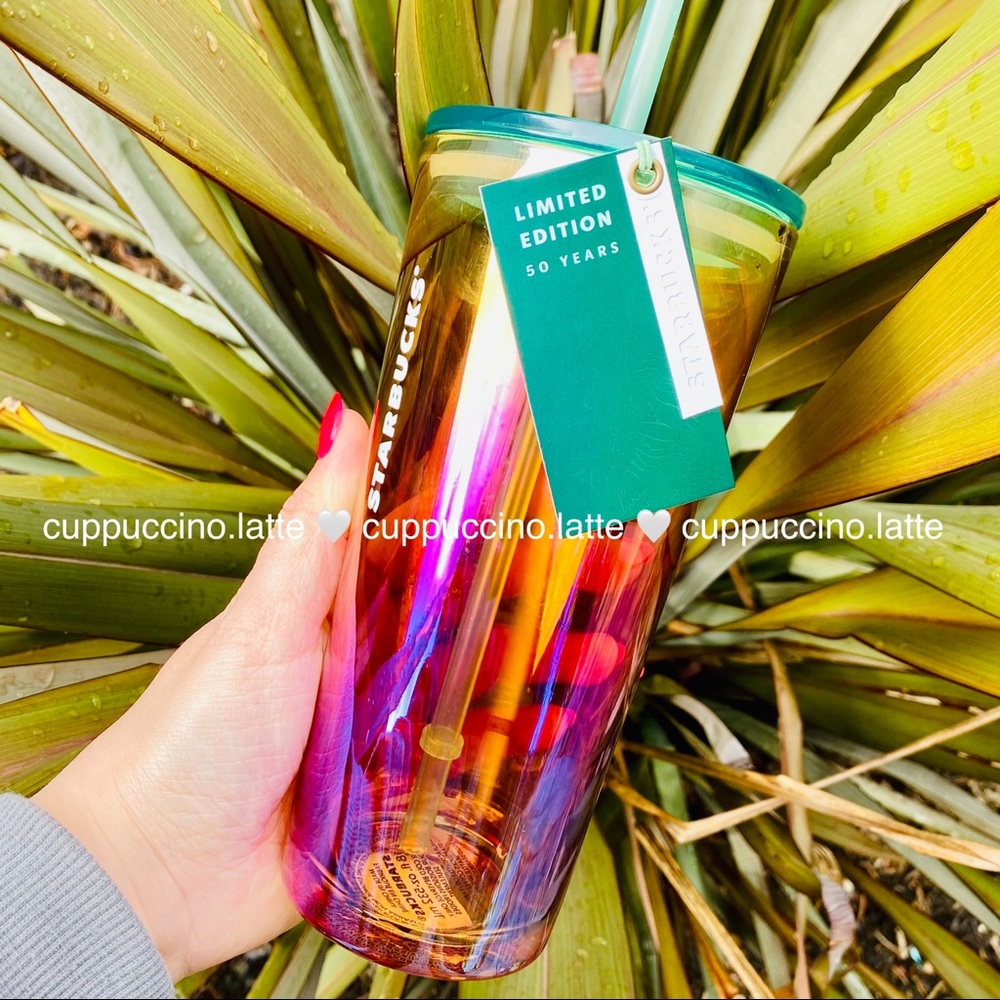 🌈LAST ONE🌈Starbucks Iridescent Oil Slick 50th Anniversary Glass Cold Cup - Picture 2 of 10